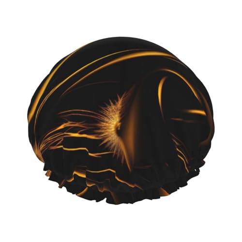 Schwarze und goldene Duschhaube mit Hintergrunddruck, groß, wasserdicht, für Damen und Herren, wiederverwendbar, leicht, weich von YANYU