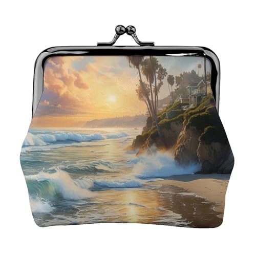 Stilvolle einzigartige Münzbörse mit Palmen-Druck, niedlich, Mini-Geldbörse mit Kussschloss, wasserdicht für Münzen von YANYU