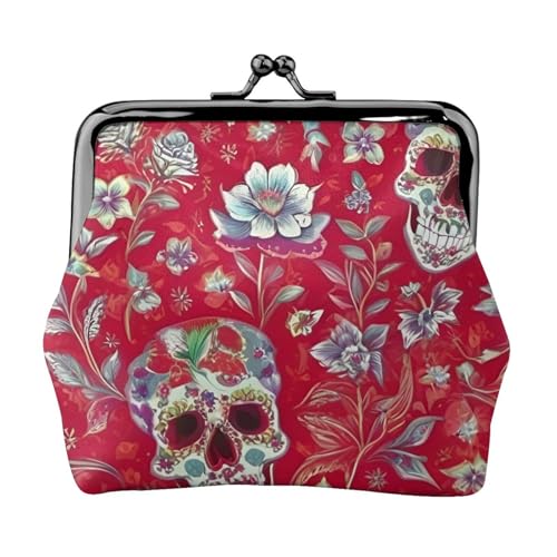 Stilvolle einzigartige Münzbörse mit Totenkopf und grünen Blättern, niedlich, Mini-Geldbörse mit Kussschloss, wasserdicht für Münzen von YANYU