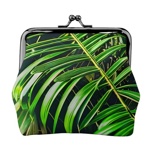 Stilvolle einzigartige Münzgeldbörse mit Palmengrünem Blättermuster, niedlich, Mini-Geldbörse mit Kussschloss, wasserdicht für Münzen von YANYU