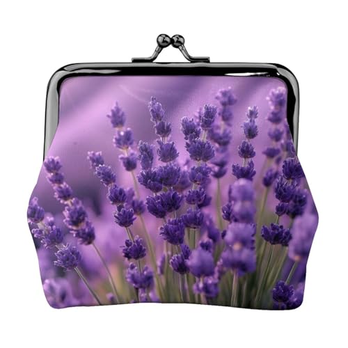 Stilvolle und einzigartige Geldbörse mit lila Lavendelfeld-Druck, schöne Geldbörse mit Kussverschluss, wasserdichte Münzgeldbörse von YANYU