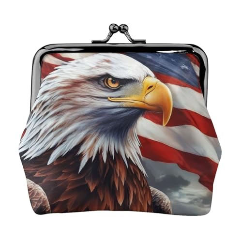 USA-Adler mit amerikanischer Flagge, stilvolle einzigartige Münzbörse, niedliche Mini-Geldbörse mit Kussschloss, wasserdicht für Münzen von YANYU