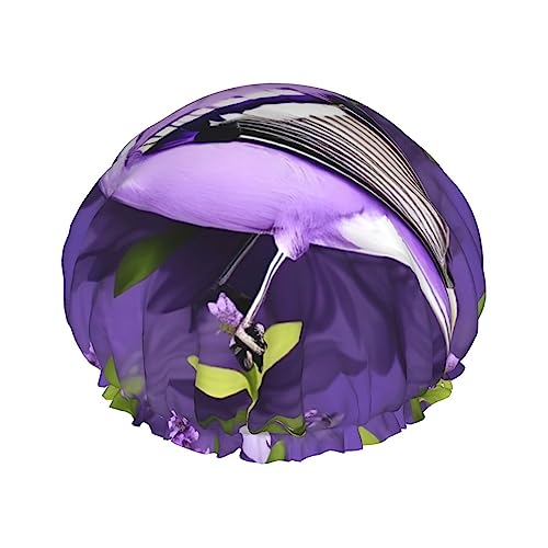 Vogel in lila Lavendel Blumendruck große Größe wasserdichte Duschhaube für Damen und Herren wiederverwendbar leicht weich Hut von YANYU