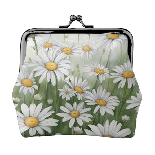 Weiße Gänseblümchen-Druck, stilvolle einzigartige Münzbörse, niedliche Mini-Geldbörse mit Kussschloss, wasserdicht für Münzen von YANYU