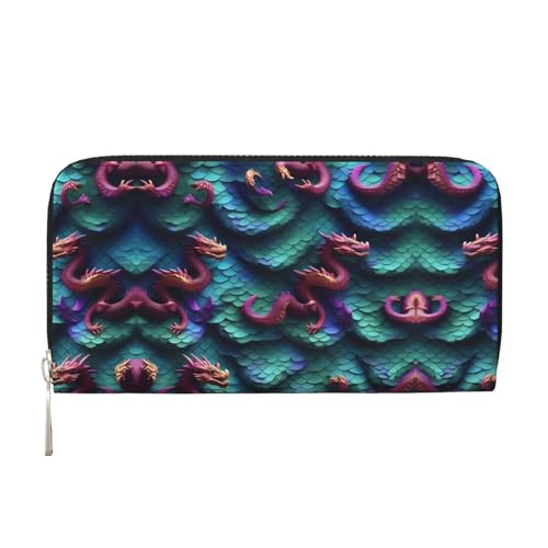 YANYU 3D-Geldbörse mit magischem Drachenschuppen-Muster, Leder, Handbrieftasche, Clutch für Damen, Freizeit und Reisen, für alle Anlässe, Schwarz, Einheitsgröße, Kunst von YANYU