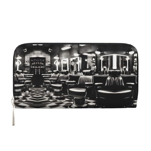 YANYU Barber Shop Geldbörse aus Leder mit einfarbigem Druck, für Damen, Freizeit und Reisen, für alle Anlässe, Schwarz, Einheitsgröße, Kunst von YANYU