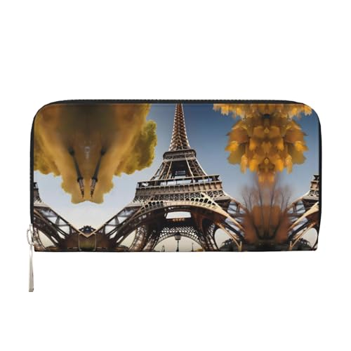 YANYU Cityscape Paris Eiffelturm Frankreich Druck Leder Handbrieftasche Clutch für Damen Freizeit und Reisen Verwendung alle Gelegenheiten Geldbörse, Schwarz, Einheitsgröße, Kunst von YANYU