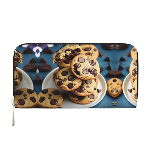 YANYU Cookies Food Chocolate Chips Kekse Druck Leder Hand Geldbörse Clutch für Frauen Casual und Reisen Gebrauch alle Gelegenheiten Geldbörse, Schwarz, Einheitsgröße, Kunst von YANYU