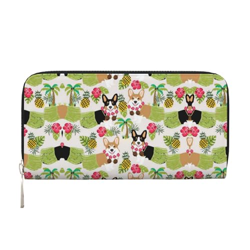 YANYU Corgi Geldbörse aus Leder mit tropischem Ananas-Druck, für Damen, Freizeit, Reisen, für alle Anlässe, Schwarz, Einheitsgröße, Kunst von YANYU