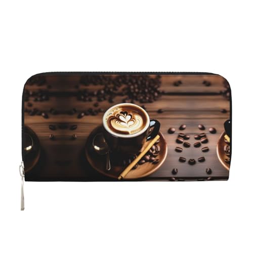 YANYU Delicious Heart Coffee Print Leder Hand Geldbörse Clutch für Frauen Casual und Travel Use All Occasions Wallet, Schwarz, Einheitsgröße, Kunst von YANYU