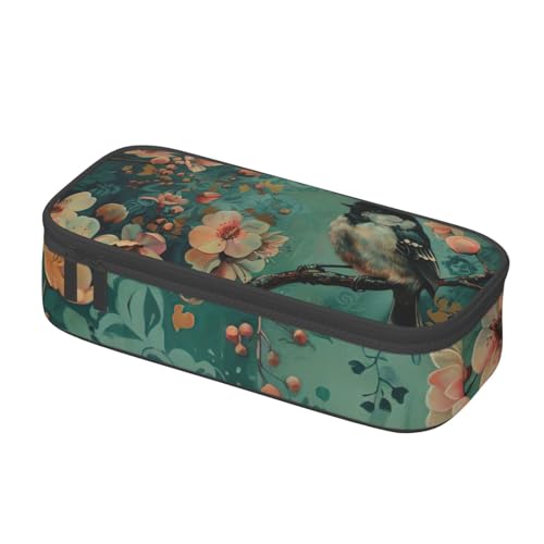 YANYU Federmäppchen mit Blumen- und Vogel-Kunstdruck, 21,6 x 5,1 x 9,4 cm, für Stifte, Bleistifte, kleine Gegenstände von YANYU