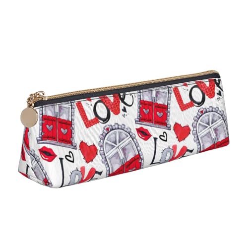 YANYU Funktionales Federmäppchen mit rotem Herzen, Lippen und Liebe, großes Fassungsvermögen, 21,6 x 5,6 x 6,1 cm, dreieckige Tasche mit Reißverschluss, Weiß, One Size von YANYU