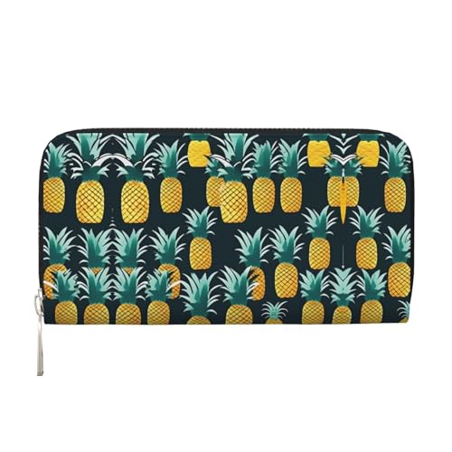 YANYU Geldbörse aus Leder mit Ananas-Aufdruck, Clutch, für Damen, Freizeit und Reisen, für alle Anlässe, Schwarz, Einheitsgröße, Kunst von YANYU