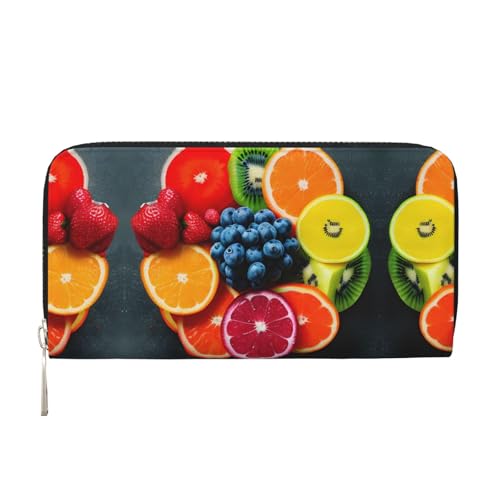 YANYU Geldbörse aus Leder mit Frucht-Regenbogen-Druck, Clutch, für Damen, Freizeit und Reisen, für alle Anlässe, Schwarz, Einheitsgröße, Kunst von YANYU