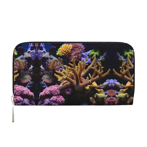 YANYU Geldbörse aus Leder mit Korallenriff-Aufdruck, Clutch, für Damen, Freizeit und Reisen, für alle Anlässe, Schwarz, Einheitsgröße, Kunst von YANYU