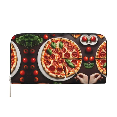 YANYU Geldbörse aus Leder mit Pizza-Lebensmittel-Aufdruck, Clutch, für Damen, Freizeit und Reisen, für alle Anlässe, Schwarz, Einheitsgröße, Kunst von YANYU
