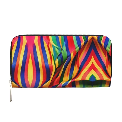 YANYU Geldbörse aus Leder mit Regenbogenfarben-Streifendruck, Clutch, für Damen, Freizeit und Reisen, für alle Gelegenheiten, Schwarz, Einheitsgröße, Kunst von YANYU