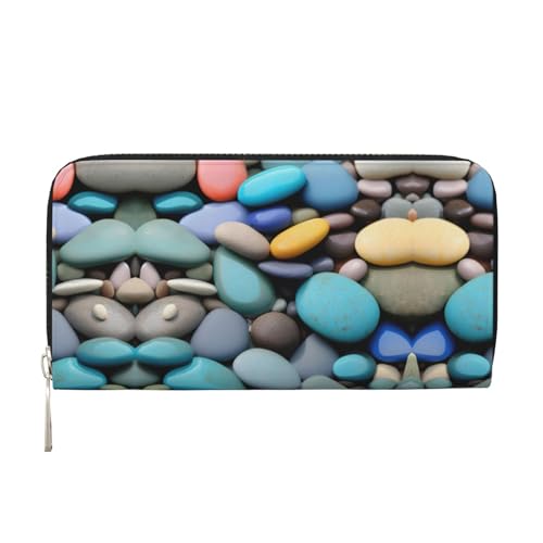 YANYU Geldbörse aus Leder mit farbigem Kieselstein-Druck, Clutch, für Damen, Freizeit und Reisen, für alle Anlässe, Schwarz, Einheitsgröße, Kunst von YANYU