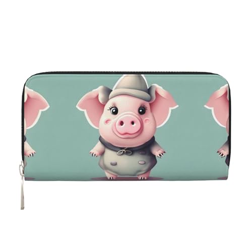 YANYU Geldbörse aus Leder mit niedlichem Schweine-Aufdruck, Clutch, für Damen, Freizeit und Reisen, für alle Gelegenheiten, Schwarz, Einheitsgröße, Kunst von YANYU