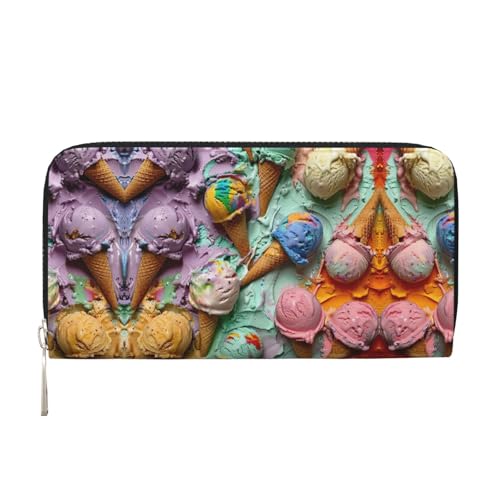 YANYU Geldbörse aus Leder mit vielen farbigen Eiscreme-Aufdruck, Clutch, für Damen, Freizeit und Reisen, für alle Gelegenheiten, Schwarz, Einheitsgröße, Kunst von YANYU