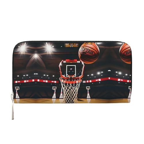 YANYU Geldbörse mit Basketball-Druck, Leder, für Damen, Freizeit und Reisen, für alle Gelegenheiten, Schwarz, Einheitsgröße, Kunst von YANYU