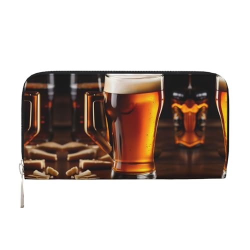 YANYU Geldbörse mit Bier-Aufdruck, Leder, für Damen, Freizeit und Reisen, für alle Gelegenheiten, Schwarz, Einheitsgröße, Kunst von YANYU