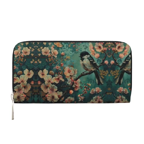 YANYU Geldbörse mit Blumen- und Vogel-Kunstdruck, Leder, Handbrieftasche für Damen, Freizeit und Reisen, für alle Anlässe, Schwarz, Einheitsgröße, Kunst von YANYU