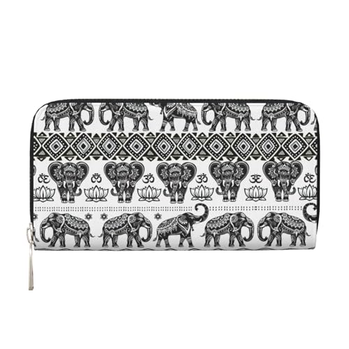 YANYU Geldbörse mit Bohemian-Elefantenmuster, Leder, Handbrieftasche, Clutch, für Damen, Freizeit und Reisen, für alle Gelegenheiten, Schwarz, Einheitsgröße, Kunst von YANYU
