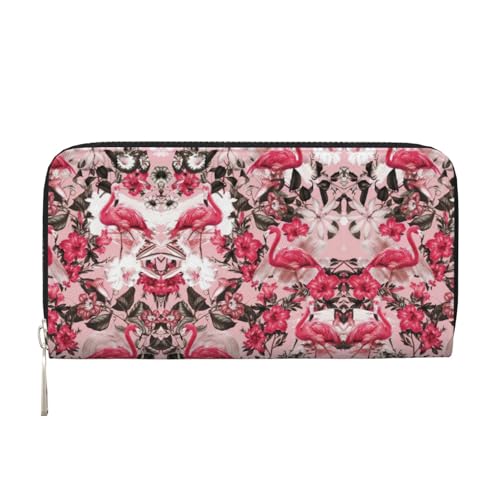 YANYU Geldbörse mit Flamingo-Blumendruck, Leder, Handbrieftasche, Clutch für Damen, Freizeit und Reisen, für alle Anlässe, Schwarz, Einheitsgröße, Kunst von YANYU