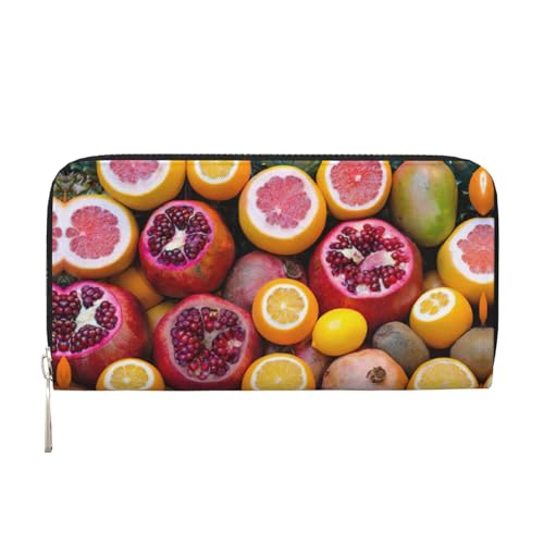 YANYU Geldbörse mit Fruchtbild-Druck, Leder, Handbrieftasche, Clutch für Damen, Freizeit und Reisen, für alle Anlässe, Schwarz, Einheitsgröße, Kunst von YANYU