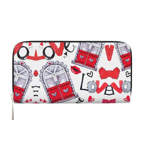 YANYU Geldbörse mit Herzlippen und Liebe-Aufdruck, Leder, für Damen, für Freizeit und Reisen, für alle Gelegenheiten, Rot, Schwarz, Einheitsgröße, Kunst von YANYU