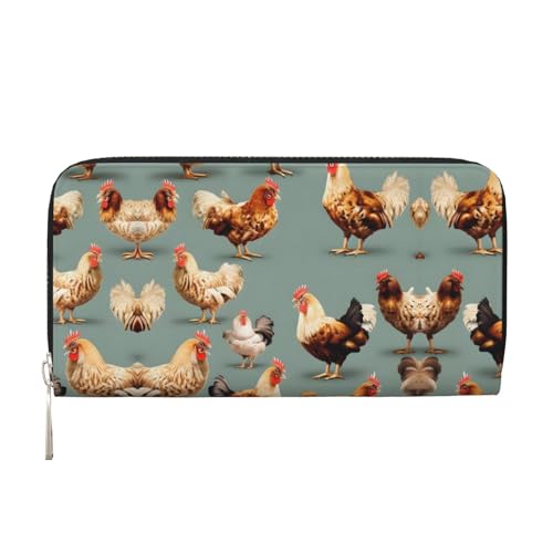 YANYU Geldbörse mit Huhn-Aufdruck, Leder, Handbrieftasche für Damen, Freizeit und Reisen, für alle Anlässe, Schwarz, Einheitsgröße, Kunst von YANYU
