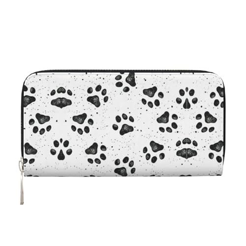 YANYU Geldbörse mit Hundepfotenmuster, Leder, Handbrieftasche, Clutch, für Damen, Freizeit und Reisen, für alle Gelegenheiten, Schwarz, Einheitsgröße, Kunst von YANYU