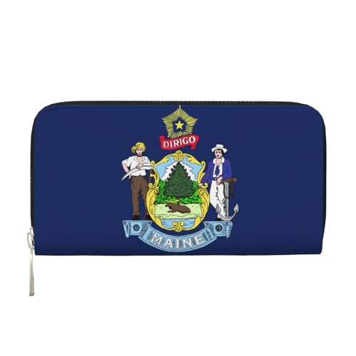 YANYU Geldbörse mit Maine State Flagge, Leder, Handbrieftasche für Damen, Freizeit und Reisen, alle Anlässe, Schwarz, Einheitsgröße, Kunst von YANYU