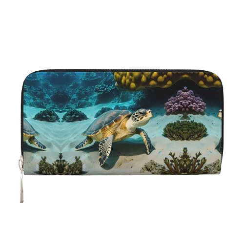 YANYU Geldbörse mit Meeresschildkrötenmuster, Leder, für Damen, Freizeit und Reisen, für alle Anlässe, Schwarz, Einheitsgröße, Kunst von YANYU