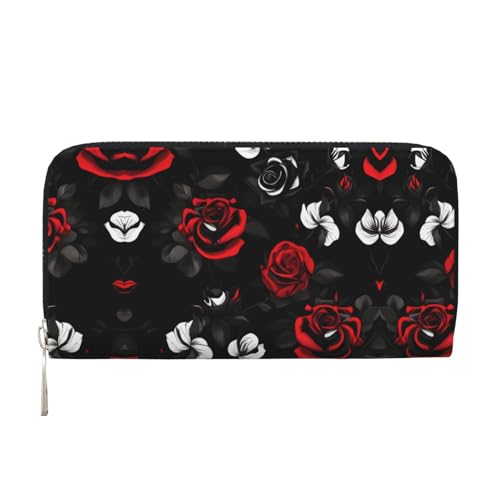 YANYU Geldbörse mit Rosen-Aufdruck, Leder, Clutch, für Damen, Freizeit und Reisen, für alle Gelegenheiten, Schwarz / Weiß / Rot, Schwarz, Einheitsgröße, Kunst YANYU Geldbörse mit Rosen-Aufdruck, Leder, Clutch, für Damen, Freizeit und Reisen, für alle Gelegenheiten, Schwarz / Weiß / Rot, Schwarz, Einheitsgröße, Kunst von YANYU