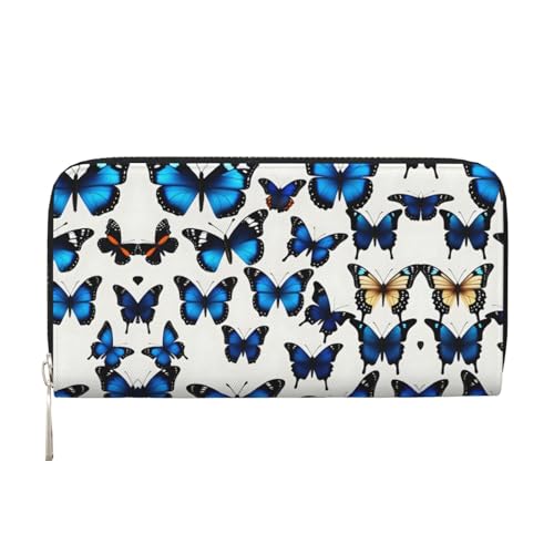 YANYU Geldbörse mit Schmetterlingsmotiv, Leder, Clutch, für Damen, Freizeit und Reisen, für alle Gelegenheiten, Blau, Schwarz, Einheitsgröße, Kunst von YANYU