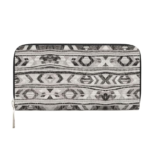 YANYU Geldbörse mit Tribal-Druck, Leder, für Damen, Freizeit und Reisen, für alle Gelegenheiten, Grau, Schwarz, Einheitsgröße, Kunst von YANYU