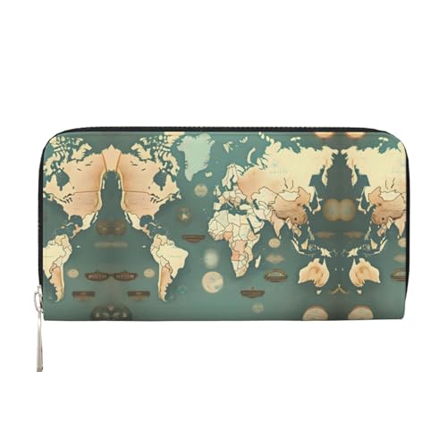 YANYU Geldbörse mit Weltkarten-Motiv, Leder, Retro-Druck, für Damen, Freizeit und Reisen, für alle Anlässe, Schwarz, Einheitsgröße, Kunst YANYU Geldbörse mit Weltkarten-Motiv, Leder, Retro-Druck, für Damen, Freizeit und Reisen, für alle Anlässe, Schwarz, Einheitsgröße, Kunst von YANYU