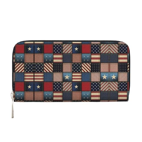 YANYU Geldbörse mit amerikanischer Flagge, Patchwork-Druck, Leder, Handbrieftasche, Clutch für Damen, Freizeit und Reisen, für alle Anlässe, Schwarz, Einheitsgröße, Kunst von YANYU