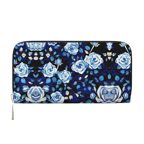 YANYU Geldbörse mit blauem Blumenmuster und Rosen-Druck, Leder, für Damen, Freizeit und Reisen, für alle Anlässe, Schwarz, Einheitsgröße, Kunst YANYU Geldbörse mit blauem Blumenmuster und Rosen-Druck, Leder, für Damen, Freizeit und Reisen, für alle Anlässe, Schwarz, Einheitsgröße, Kunst von YANYU