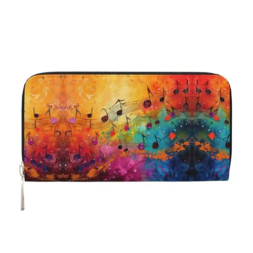 YANYU Geldbörse mit buntem Musiknoten-Druck, Leder, für Damen, Freizeit und Reisen, für alle Gelegenheiten, Schwarz, Einheitsgröße, Kunst von YANYU