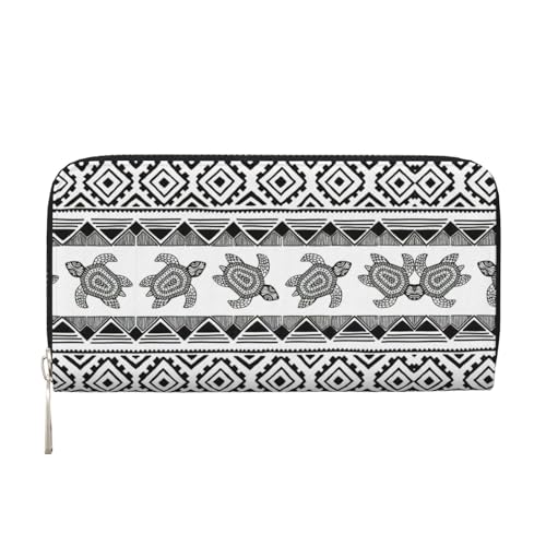 YANYU Geldbörse mit ethnischem Schildkrötenmuster, gestreift, Leder, Handbrieftasche, Clutch für Damen, Freizeit und Reisen, für alle Anlässe, Schwarz, Einheitsgröße, Kunst von YANYU