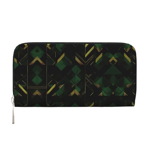YANYU Geldbörse mit geometrischem Druck, Leder, für Damen, Freizeit und Reisen, für alle Gelegenheiten, Schwarz / Grün / Gold, Schwarz, Einheitsgröße, Kunst von YANYU
