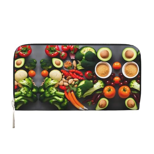 YANYU Geldbörse mit gesundem Lebensmittel-Aufdruck, Leder, für Damen, Freizeit und Reisen, für alle Gelegenheiten, Schwarz, Einheitsgröße, Kunst von YANYU