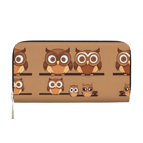 YANYU Geldbörse mit niedlichem braunem Cartoon-Eulen-Druck, Leder, für Damen, Freizeit und Reisen, für alle Anlässe, Schwarz, Einheitsgröße, Kunst von YANYU