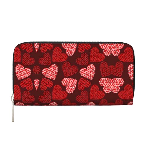 YANYU Geldbörse mit roten Herzen, Leder, Handbrieftasche, Clutch, für Damen, Freizeit und Reisen, für alle Anlässe, Schwarz, Einheitsgröße, Kunst von YANYU