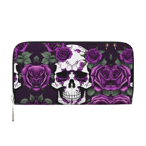 YANYU Geldbörse mit violettem Rosen-Skelett-Druck, Leder, für Damen, Freizeit und Reisen, für alle Anlässe, Schwarz, Einheitsgröße, Kunst YANYU Geldbörse mit violettem Rosen-Skelett-Druck, Leder, für Damen, Freizeit und Reisen, für alle Anlässe, Schwarz, Einheitsgröße, Kunst von YANYU