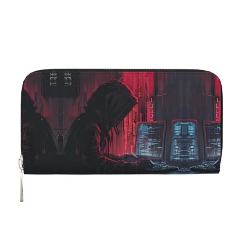 YANYU Hacker Attack Print Leder Handbrieftasche Clutch für Frauen Freizeit und Reisen Verwendung alle Gelegenheiten Geldbörse, Schwarz, Einheitsgröße, Kunst von YANYU
