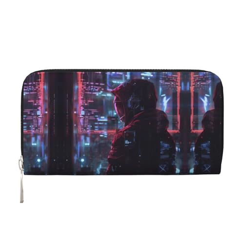 YANYU Hacker Era Print Leder Handgeldbörse Clutch für Frauen Casual und Reisen Gebrauch alle Gelegenheiten Geldbörse, Schwarz, Einheitsgröße, Kunst von YANYU